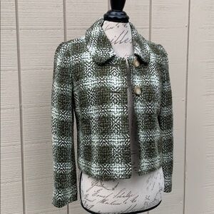 Ann TAYLOR PETITES Green/Off White Tweed Coat